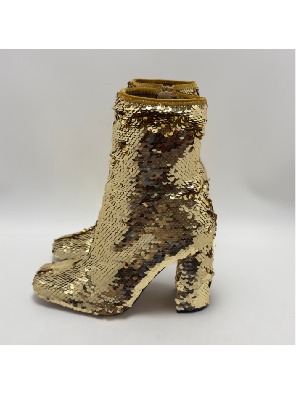 Steve Madden Georgia Gold Sequin Side Zip Ankle Boots Size 6